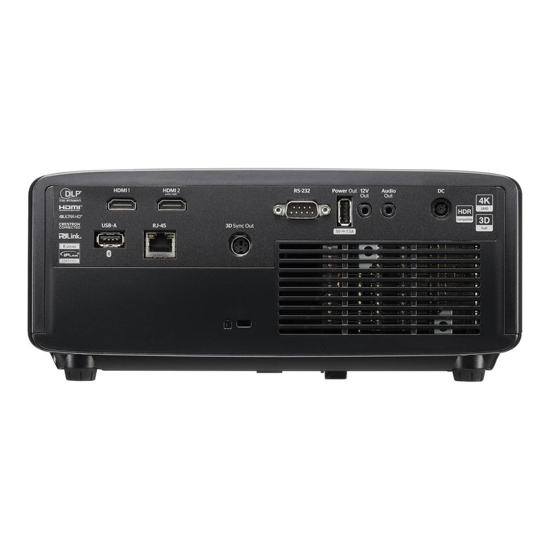 Optoma GT3900UHD 4000-Lumens 4K UHD Short Throw Golf Simulator Projector rear port view.