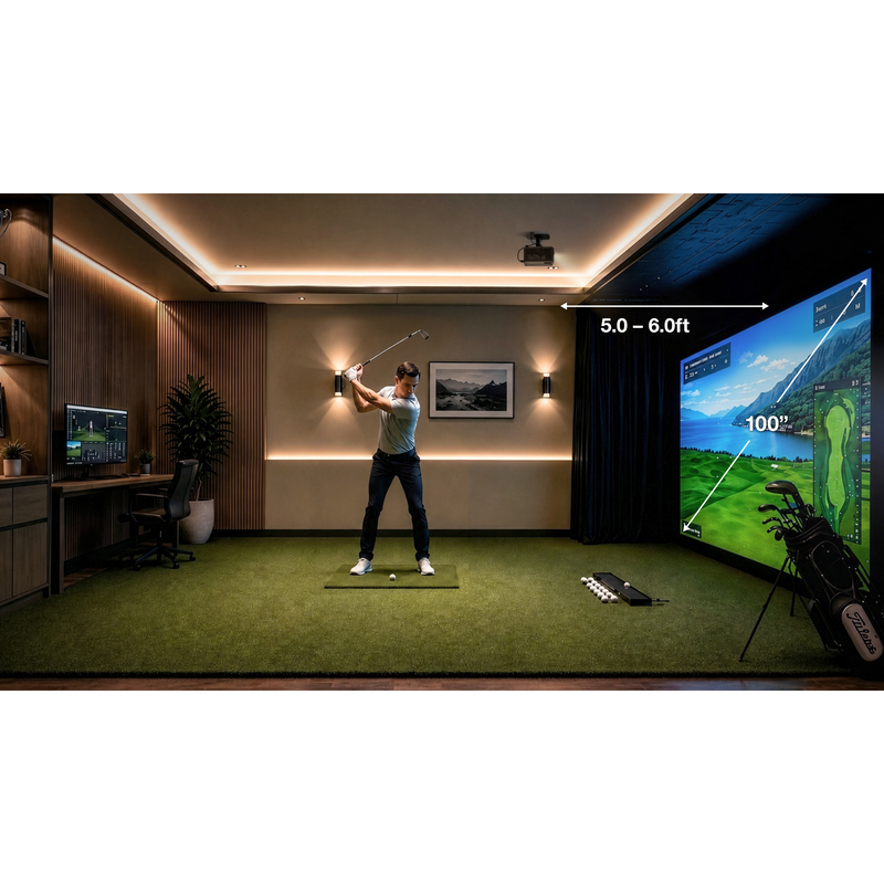 Optoma LH352BST 3300-Lumens 1080p Short Throw Golf Simulator Projector 100 inch image from under 6 feet.