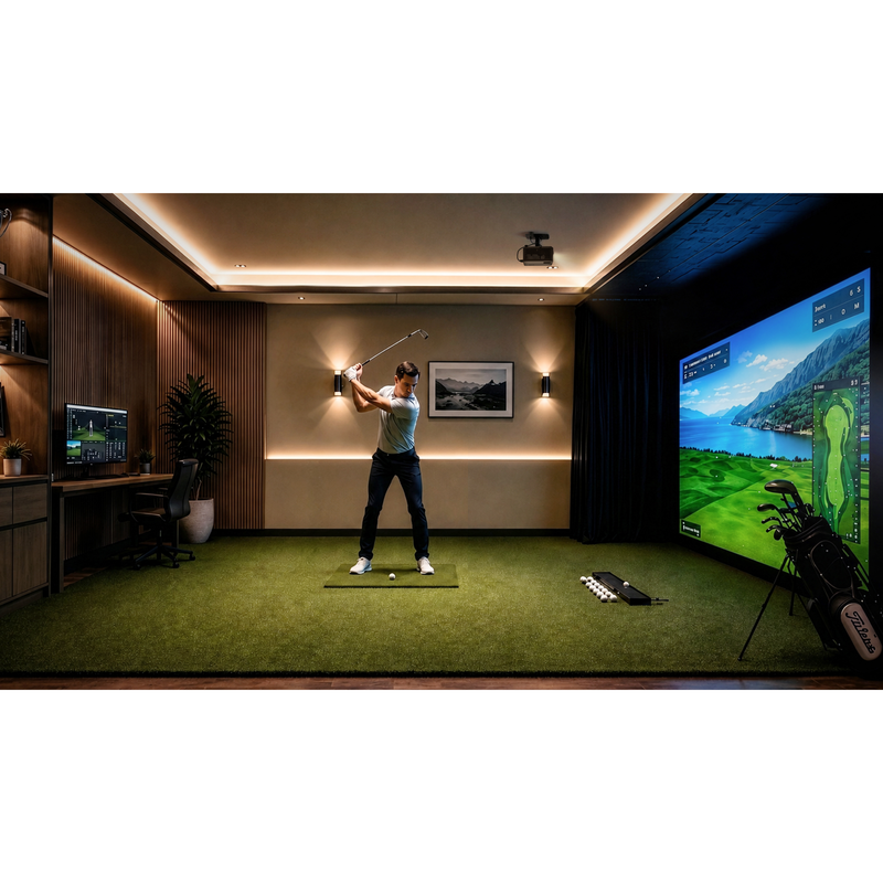 Optoma LH352BST 3300-Lumens 1080p Short Throw Golf Simulator Projector golf simulator room.