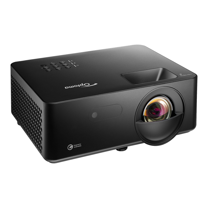 Optoma LW352BST WXGA 3500-Lumens Short Throw Golf Simulator Projector angled left view.