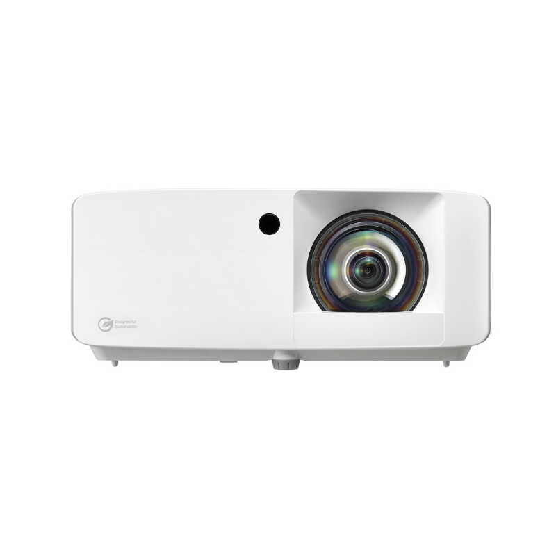 Optoma UHZ35ST 4k 3500 Lumens UHD Short Throw Golf Simulator Projector front view.