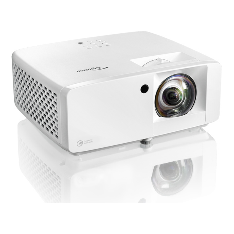 Optoma ZH451ST White 4200-Lumens 1080p Short Throw Golf Simulator Projector angled right view.