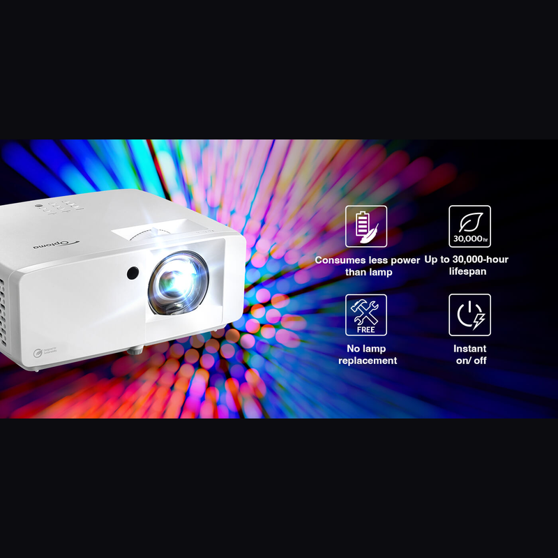 Optoma ZK431ST White 4100-Lumens 4K UHD Short Throw Golf Simulator Projector DuraCore laser light source.
