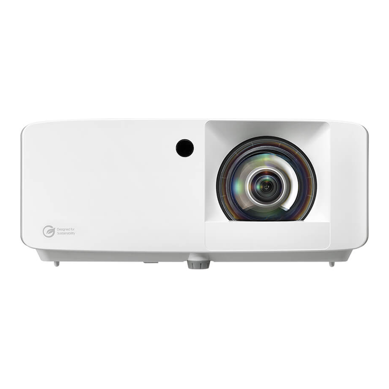 Optoma ZK431ST White 4100-Lumens 4K UHD Short Throw Golf Simulator Projector front lens detail.