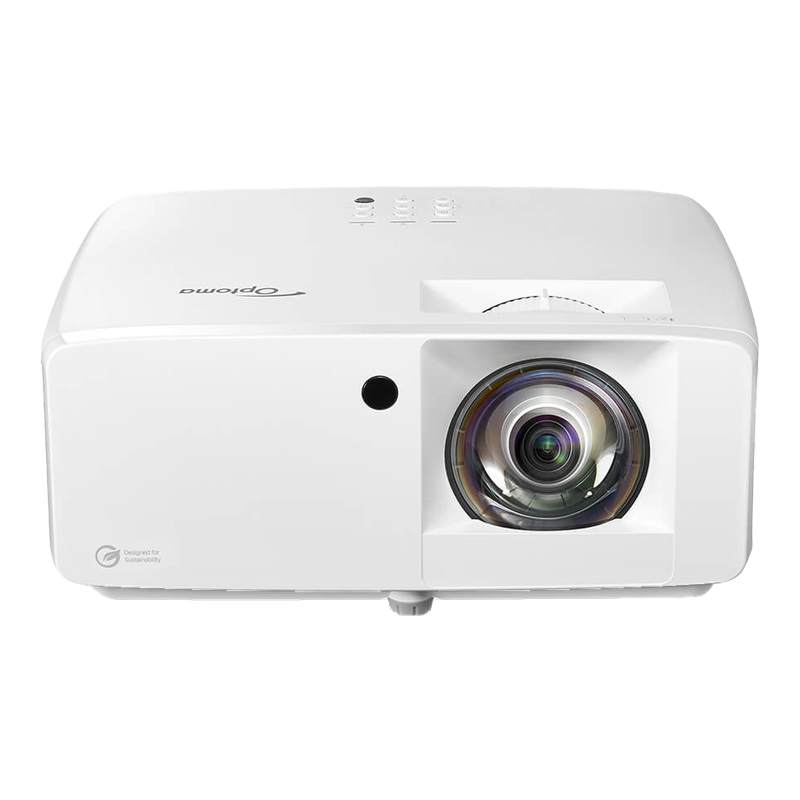 Optoma ZK431ST White 4100-Lumens 4K UHD Short Throw Golf Simulator Projector front view.
