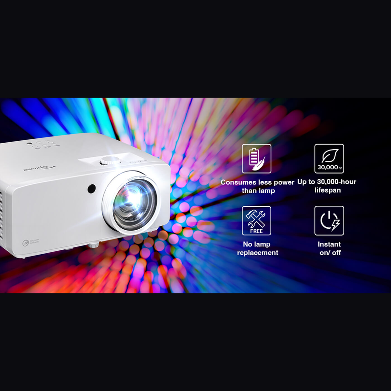 Optoma ZK521ST White 5000-Lumens 4K UHD Short Throw Golf Simulator Projector DuraCore laser light source.