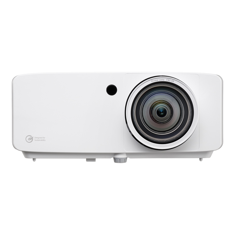 Optoma ZK521ST White 5000-Lumens 4K UHD Short Throw Golf Simulator Projector front lens detail.