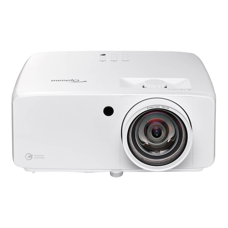 Optoma ZK521ST White 5000-Lumens 4K UHD Short Throw Golf Simulator Projector front view.