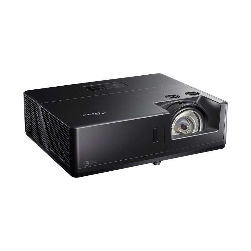 Optoma ZU507TST 5000-Lumens WUXGA Short Throw Golf Simulator Projector right angled view.