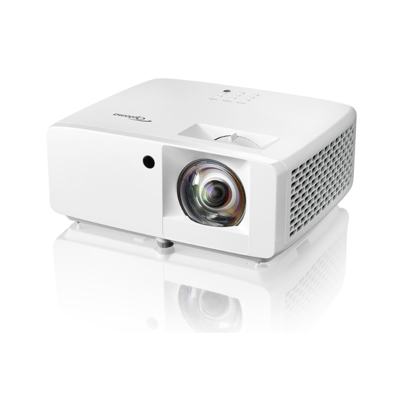 Optoma ZW350ST WXGA 3600 Lumens Short Throw Golf Simulator Projector left angled view.
