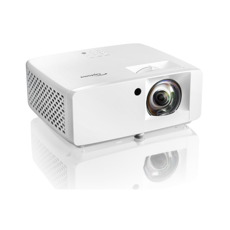 Optoma ZW350ST WXGA 3600 Lumens Short Throw Golf Simulator Projector right angled view.