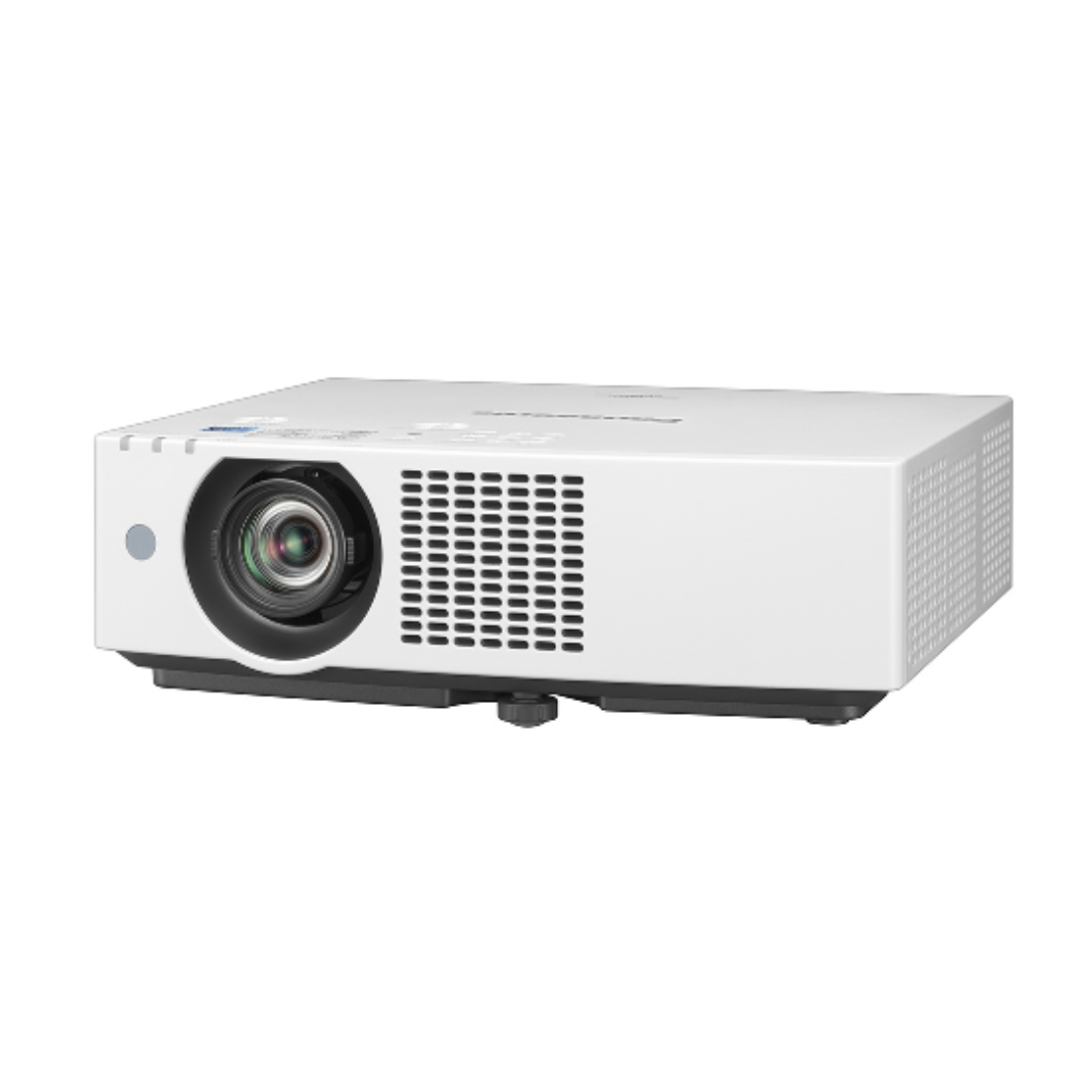 Panasonic PT-VMZ51SU7 5200-Lumen WUXGA Normal Throw Golf Simulator Projector left angled view.