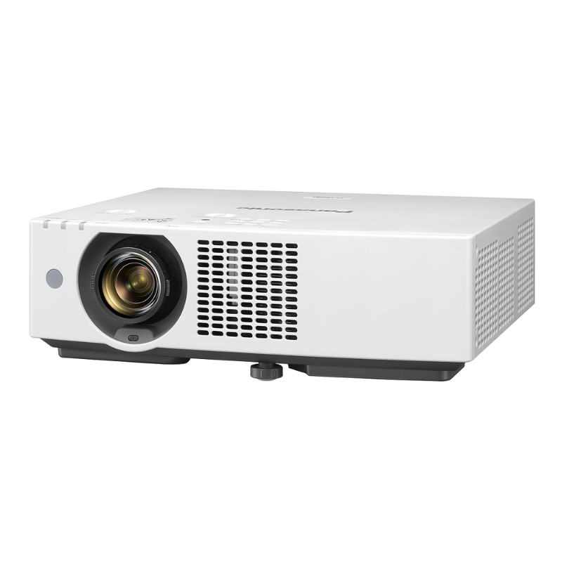 Panasonic PT-VMZ62U7 6500-Lumen WUXGA Normal Throw Golf Simulator Projector left angled view.