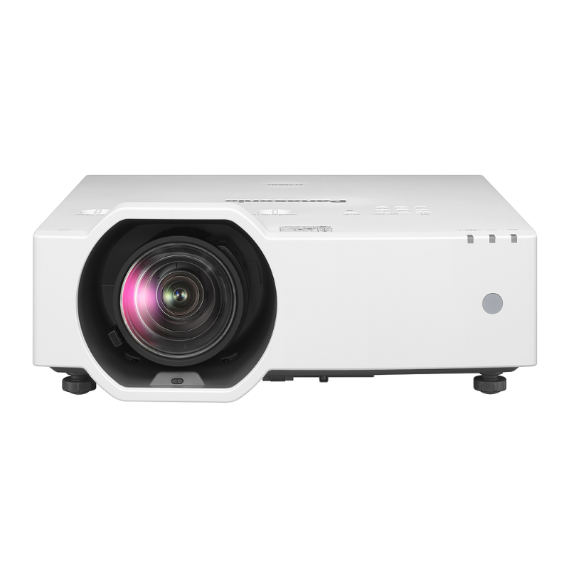 Panasonic PT-VMZ6STU7 6200-Lumen WUXGA Short Throw Golf Simulator Projector front view.
