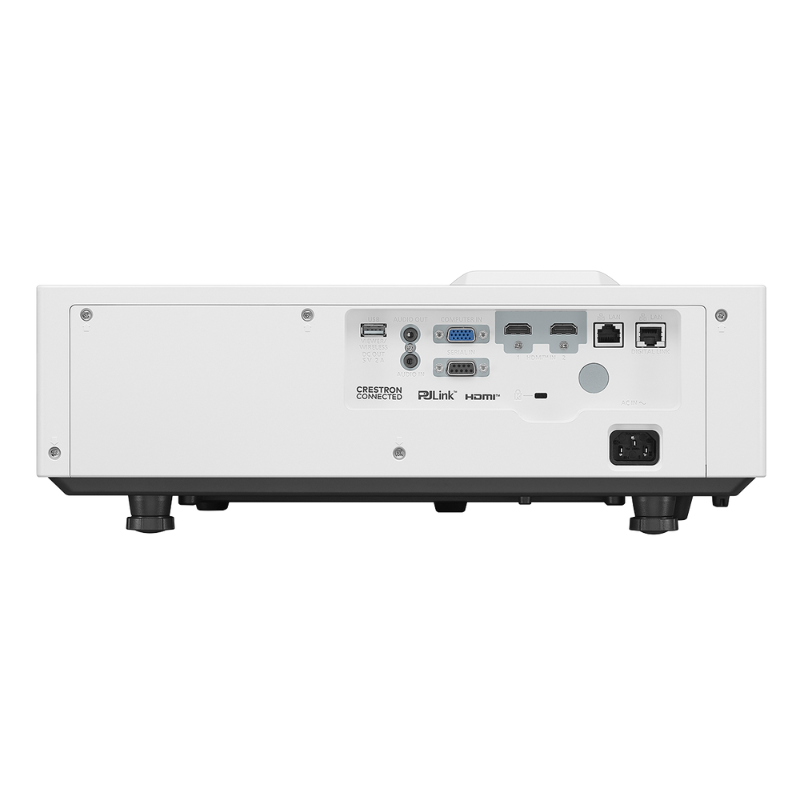 Panasonic PT-VMZ6STU7 6200-Lumen WUXGA Short Throw Golf Simulator Projector rear view.