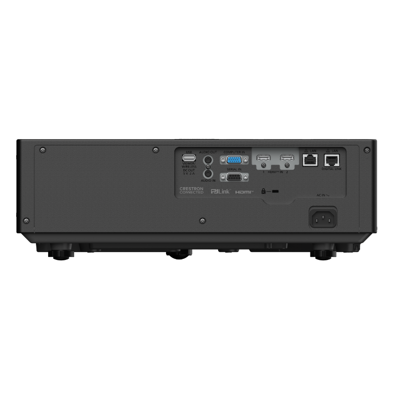 Panasonic PT-VMZ82BU7 8000-Lumen WUXGA Normal Throw Golf Simulator Projector rear port view.