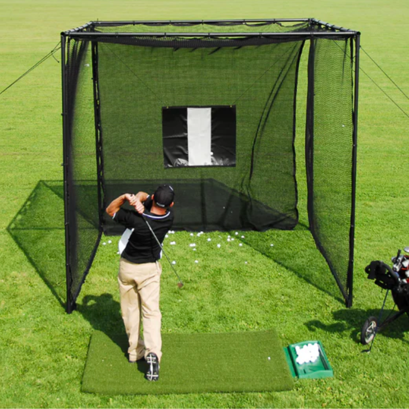 Parbuster Bentley Golf Driving Range Net outdoors with golfer practicing.