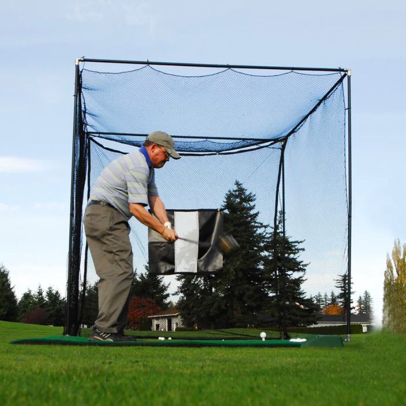 Parbuster Harley Golf Driving Range Net with golfer swinging.