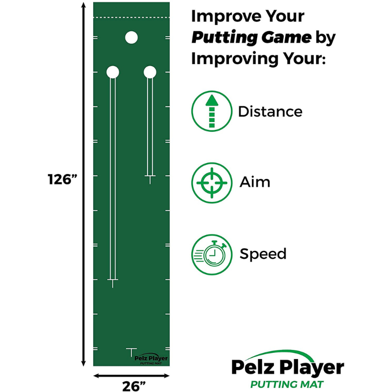 Pelz Player Putting Mat with dimensions.