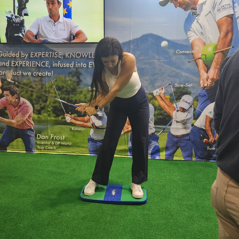 Power Shift Board with golfer in downswing.