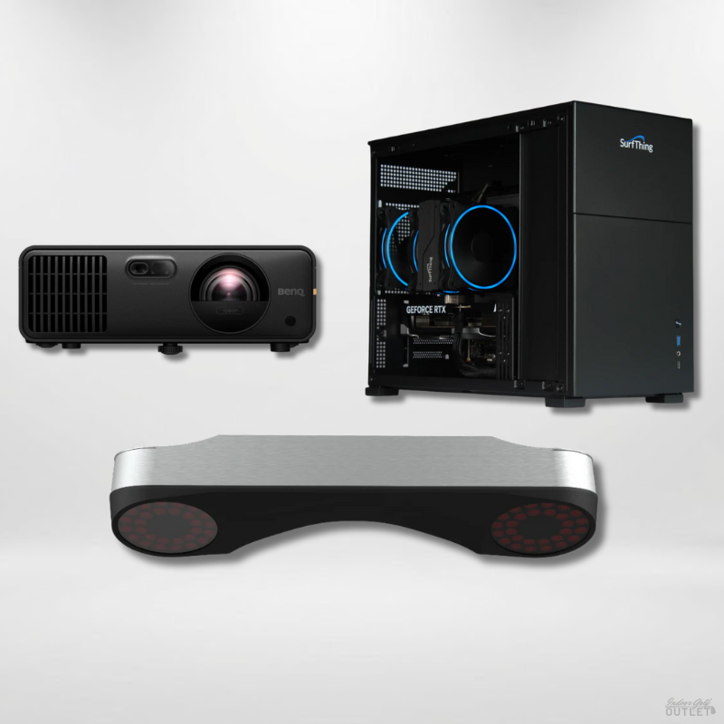 ProTee United VX Launch Monitor Projector Golf Simulator Computer Package — shown with the two ProTee VX swing cameras.