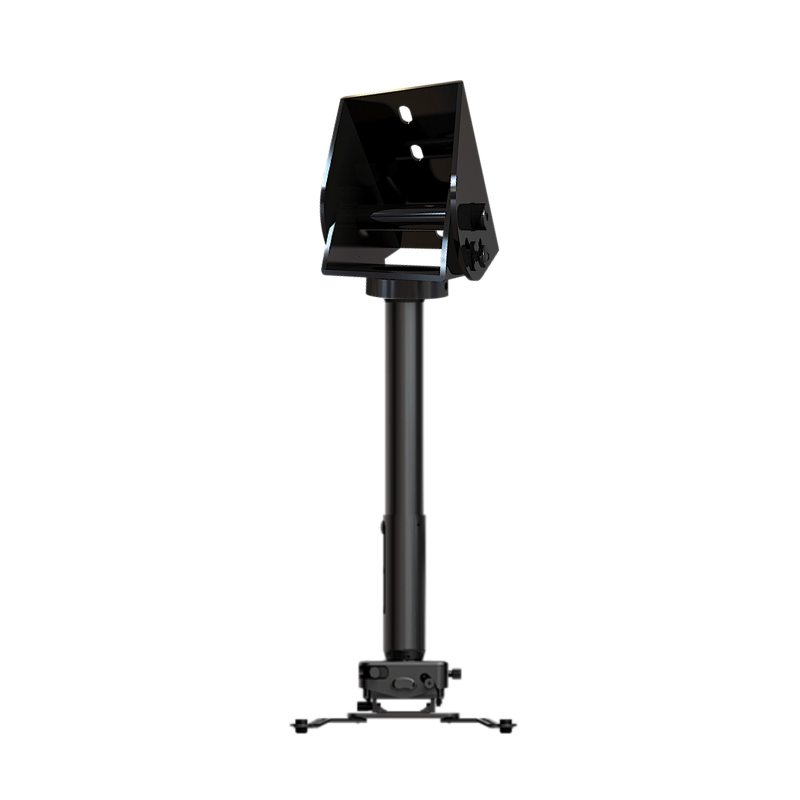 Projector Vaulted Ceiling Mount angled view black metal body with tilt adjustment and stable feet.