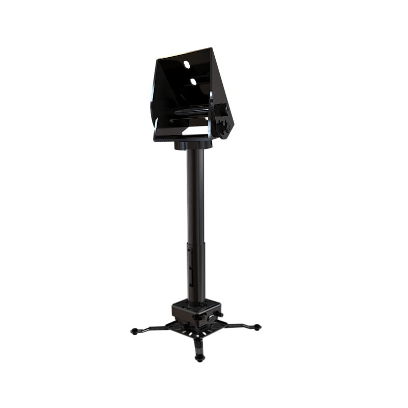 Projector Vaulted Ceiling Mount front left angled view black tilting bracket with four footed base.