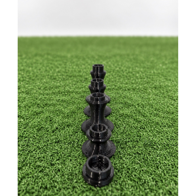RadTee SoftFlex Classic Golf Tees 10-Pack lined up front to back on turf.