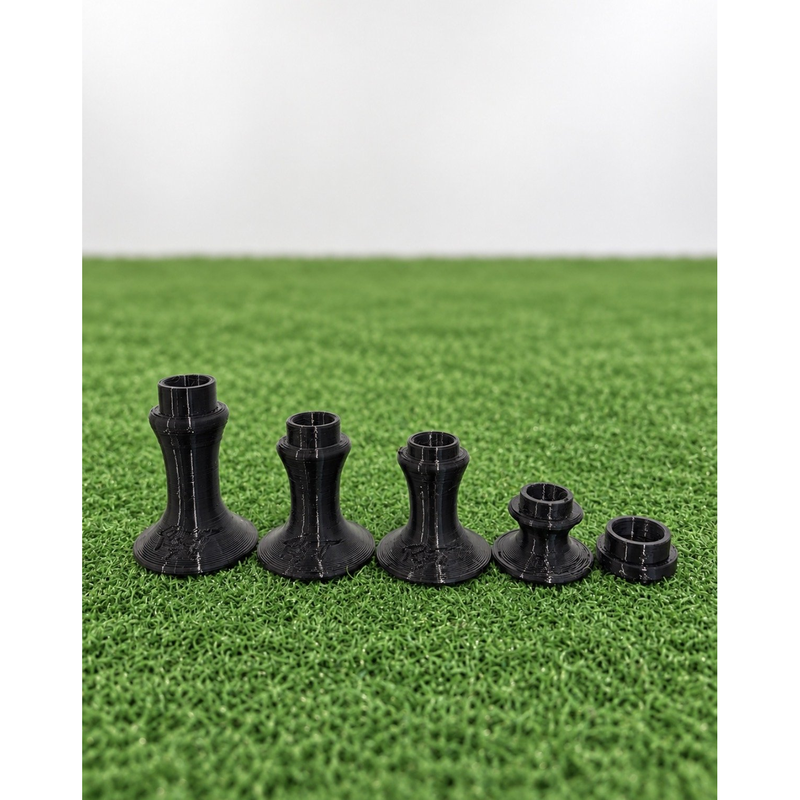 RadTee SoftFlex Classic Golf Tees 20-Pack lined up by height on turf.