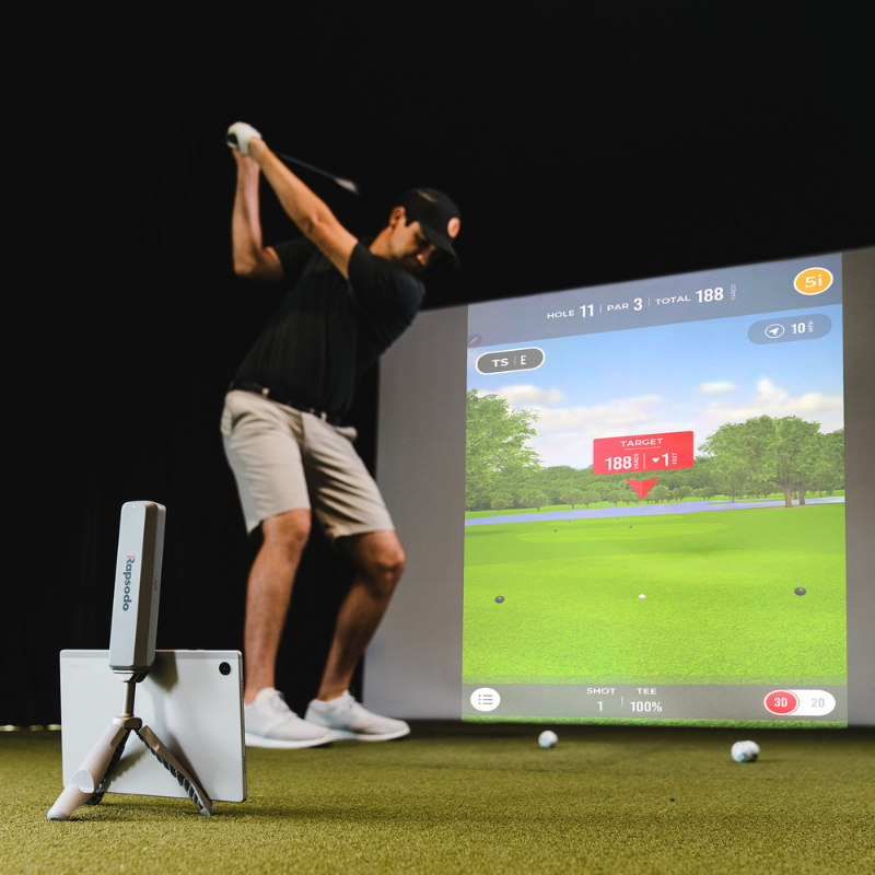 Rapsodo MLM2PRO Launch Monitor used in a golf simulator.