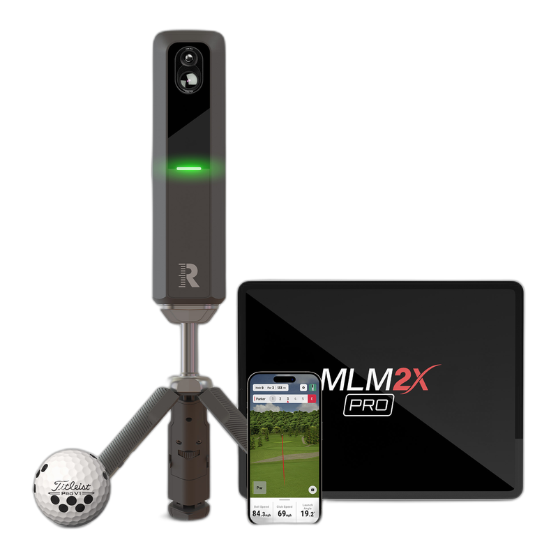 Rapsodo MLM2XPRO Launch Monitor & Golf Simulator with tripod, Titleist Pro V1 RPT golf ball and the Rapsodo Golf app.
