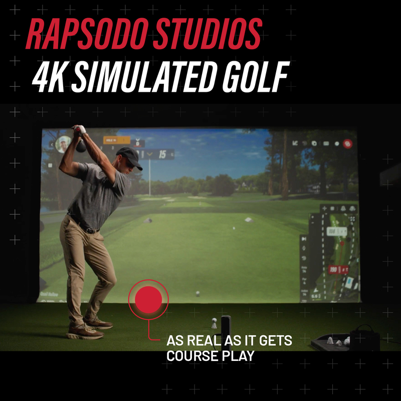 Rapsodo MLM2XPRO Rapsodo Studios 4K simulated golf in a home golf simulator.