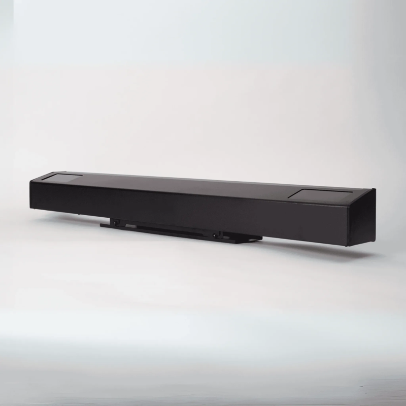 Red Stakes Golf Pro Golf Launch Monitor angled view black launch monitor on white background.