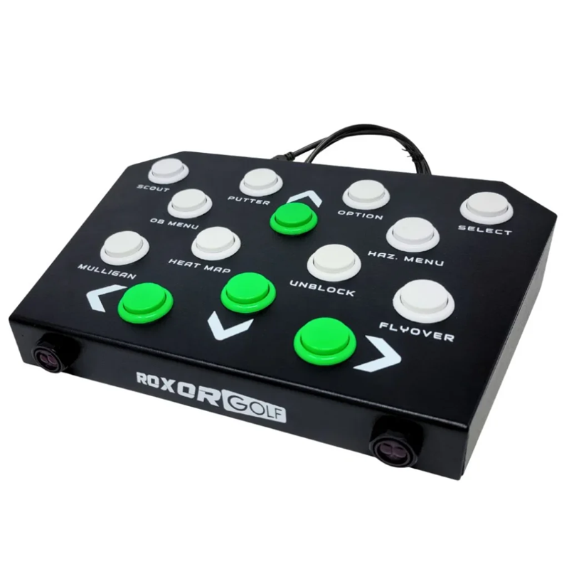 Roxor Golf Mag 14 Control Box angled view showing all labeled buttons and logo.