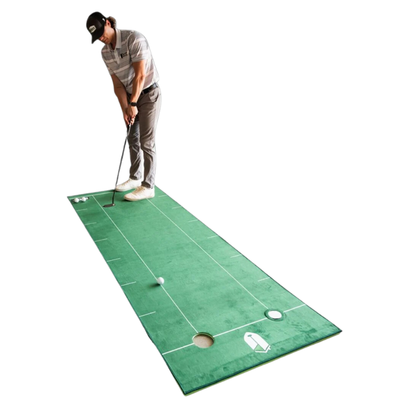 SIG LITE Indoor Putting Green 3&#39; x 8&#39; with golfer.