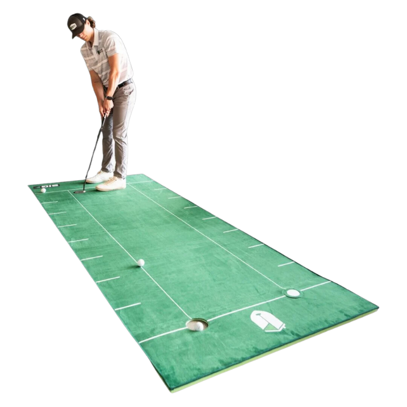 SIG LITE Indoor Putting Green 4&#39; x 10&#39; with golfer putting.