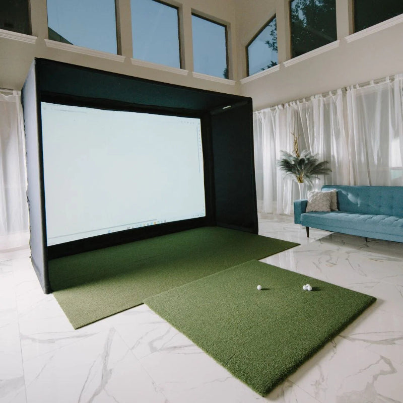 SIG10 Golf Simulator Enclosure angled setup view.