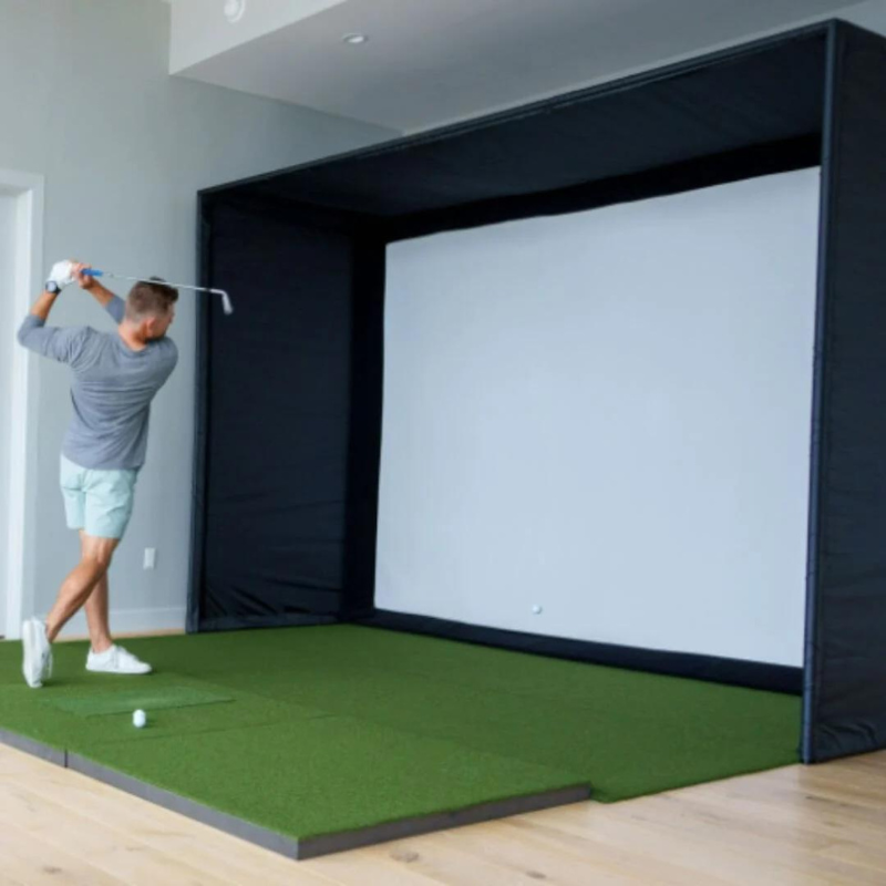SIG10 Golf Simulator Enclosure with golfer.