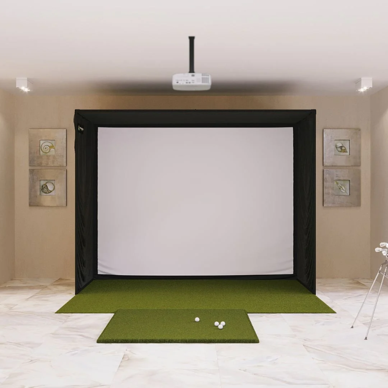 SIG10 Golf Simulator Studio Complete Package with SIGPRO Fairway Series Golf Mat.