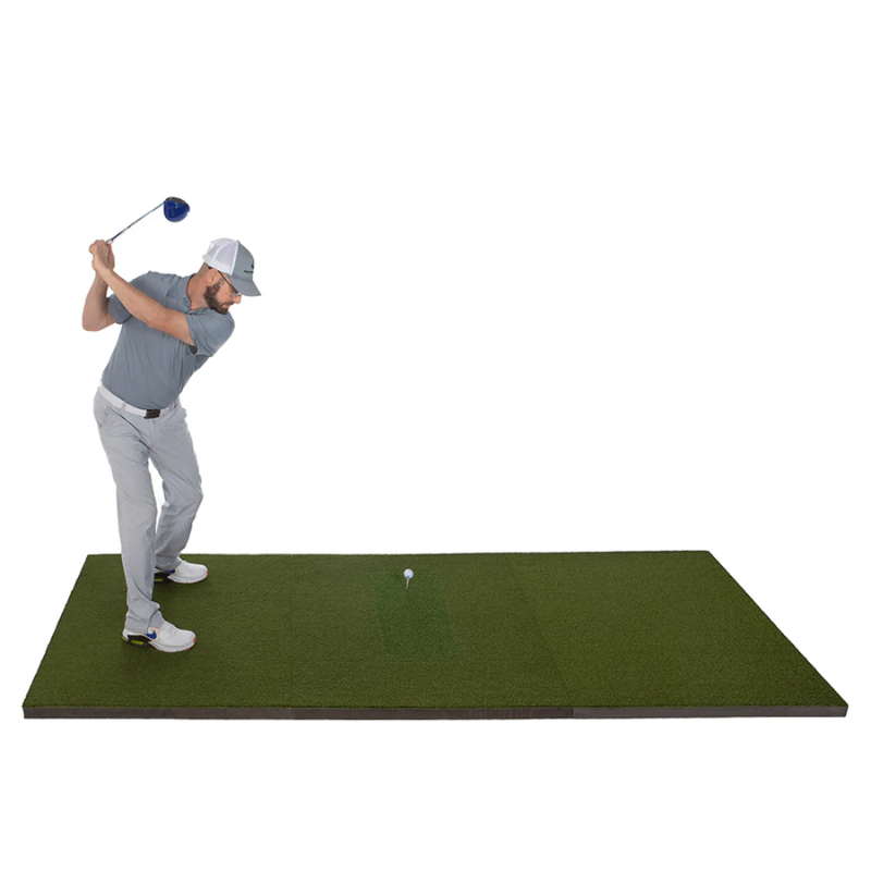 SIGPRO Softy 4&#39; x 10&#39; Golf Mat with golfer taking a backswing.