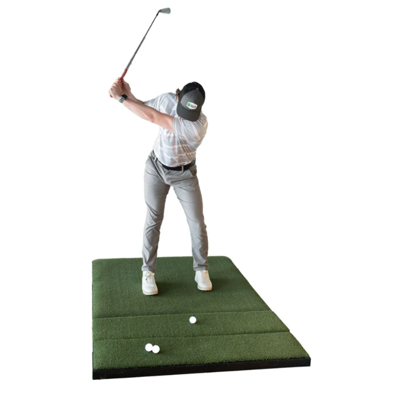 SIGPRO Super Softy 4&#39; x 6&#39; Single Sided Golf Mat with golfer swinging.