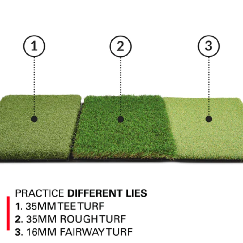 Rukket Sports SPDR Portable Driving Range with tri-turf mat side view.