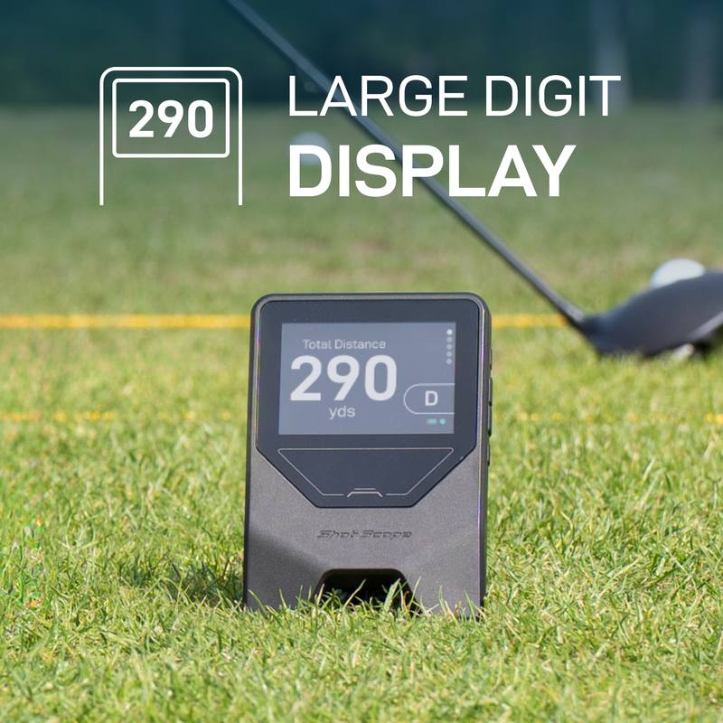 Shot Scope LM1 Launch Monitor large digit color display shown on the grass.