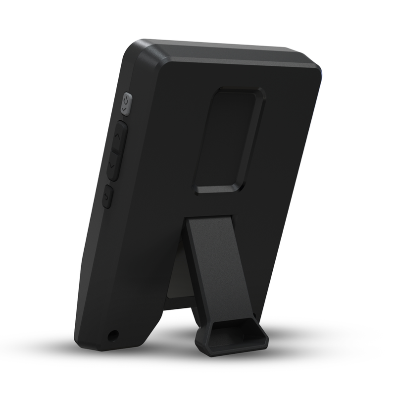 Shot Scope LM1 Launch Monitor rear view with its built-in folding stand.