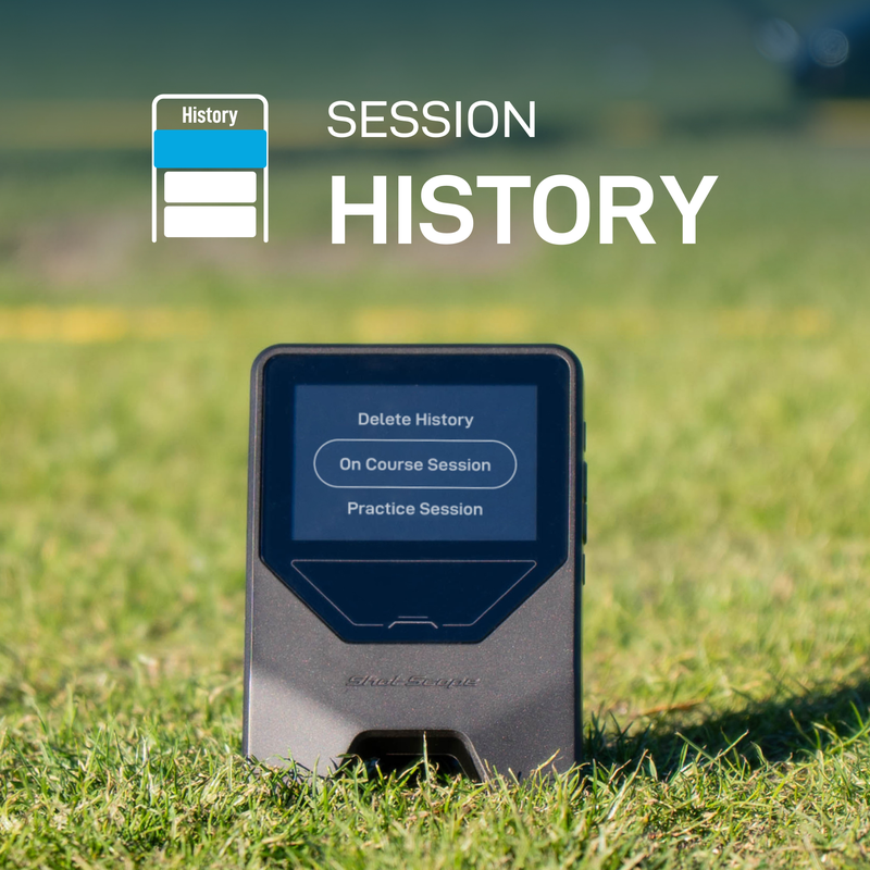 Shot Scope LM1 Launch Monitor session history menu shown outdoors.