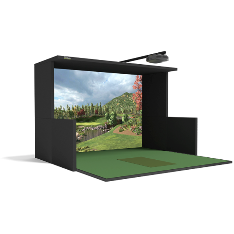 SimBooth 2 Golf Simulator Enclosure with Half Walls and Projector.