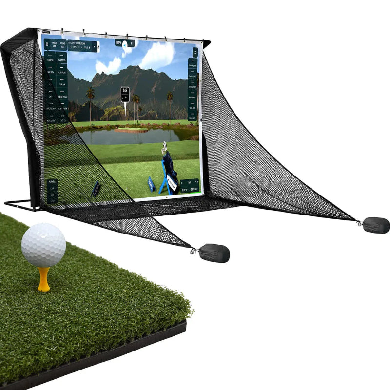 SimSpace Wide Deluxe Practice Net and Screen with Tee Turf Hitting Mat.