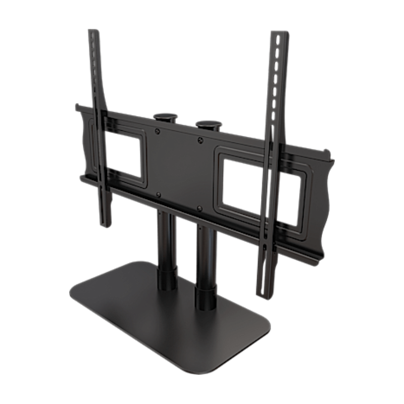 Single Desktop Stand for 32" to 55" Screens angled view of black metal frame on a flat base.