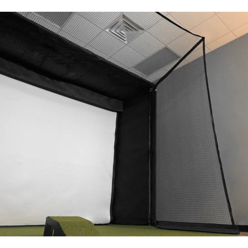 SkyGuard Golf Simulator Safety Netting left angled view.