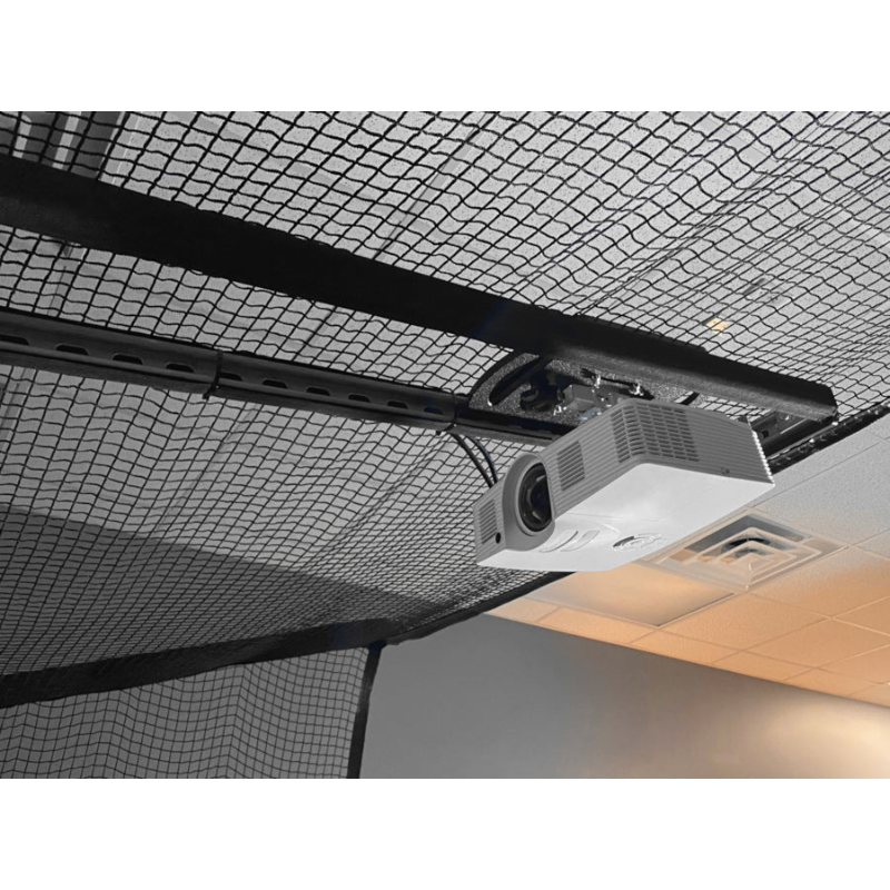 SkyGuard Golf Simulator Safety Netting view from under showing the projector.
